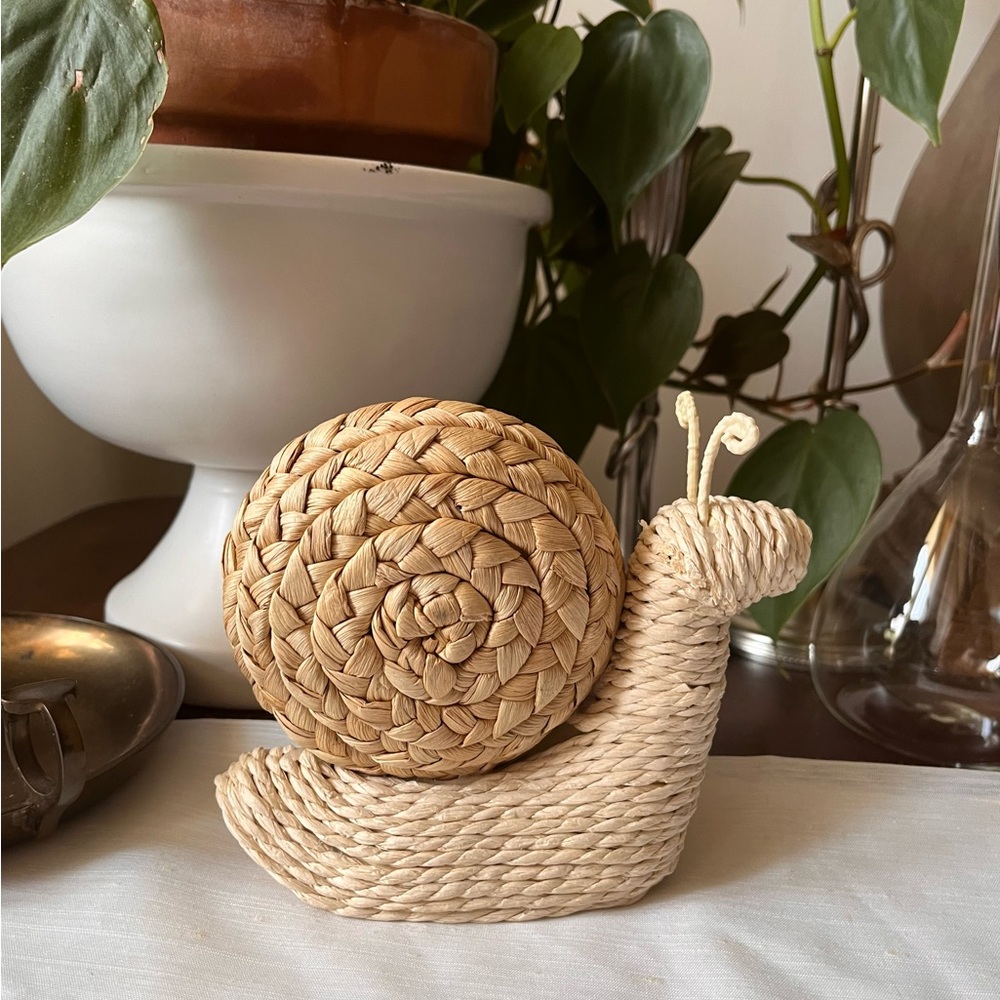 Small Woven Rattan Snail Figurine Decor - Natural Beige